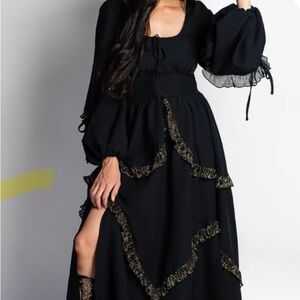 Joyfolie Black Dress with Gold Trim